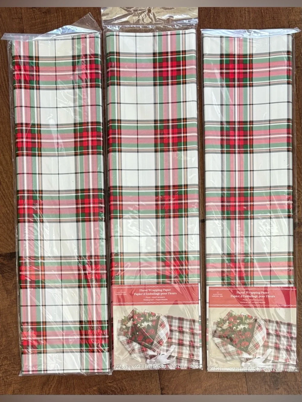 floral wrapping paper-3 sets NWT NEW plaid Christmas 36 sheets